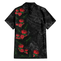 Hawaiian Taro Leaves and Ohia Lehua Family Matching Off Shoulder Maxi Dress and Hawaiian Shirt Polynesian Tribal Art Tropical Plants Motifs Grayscale LT03 - Polynesian Pride