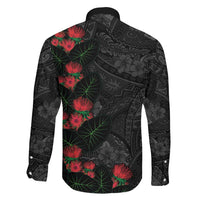 Hawaiian Taro Leaves and Ohia Lehua Family Matching Tank Maxi Dress and Hawaiian Shirt Polynesian Tribal Art Tropical Plants Motifs Grayscale LT03 - Polynesian Pride