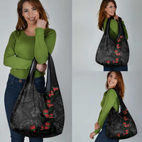Hawaiian Taro Leaves and Ohia Lehua Grocery Bag Polynesian Tribal Art Tropical Plants Motifs Grayscale LT03 - Polynesian Pride