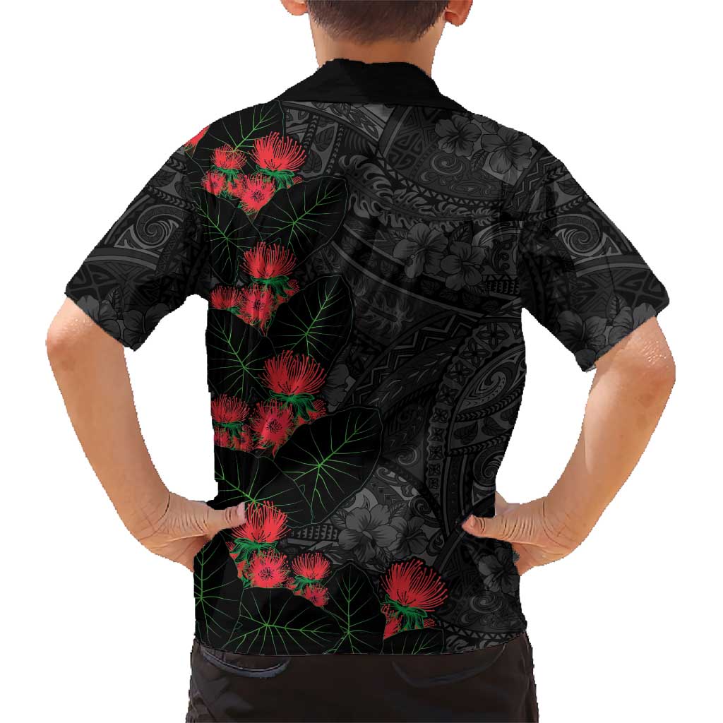 Hawaiian Taro Leaves and Ohia Lehua Hawaiian Shirt Polynesian Tribal Art Tropical Plants Motifs Grayscale LT03 - Polynesian Pride