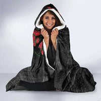 Hawaiian Taro Leaves and Ohia Lehua Hooded Blanket Polynesian Tribal Art Tropical Plants Motifs Grayscale LT03 - Polynesian Pride