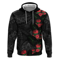 Hawaiian Taro Leaves and Ohia Lehua Hoodie Polynesian Tribal Art Tropical Plants Motifs Grayscale LT03 Pullover Hoodie Multicolor - Polynesian Pride