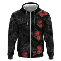Hawaiian Taro Leaves and Ohia Lehua Hoodie Polynesian Tribal Art Tropical Plants Motifs Grayscale LT03 Zip Hoodie Multicolor - Polynesian Pride