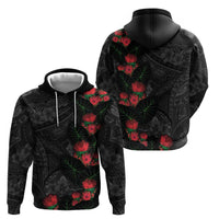 Hawaiian Taro Leaves and Ohia Lehua Hoodie Polynesian Tribal Art Tropical Plants Motifs Grayscale LT03 - Polynesian Pride