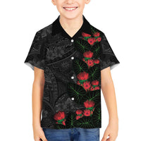 Hawaiian Taro Leaves and Ohia Lehua Kid Hawaiian Shirt Polynesian Tribal Art Tropical Plants Motifs Grayscale LT03 Kid Multicolor - Polynesian Pride