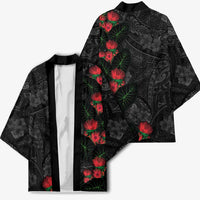 Hawaiian Taro Leaves and Ohia Lehua Kimono Polynesian Tribal Art Tropical Plants Motifs Grayscale LT03 - Polynesian Pride