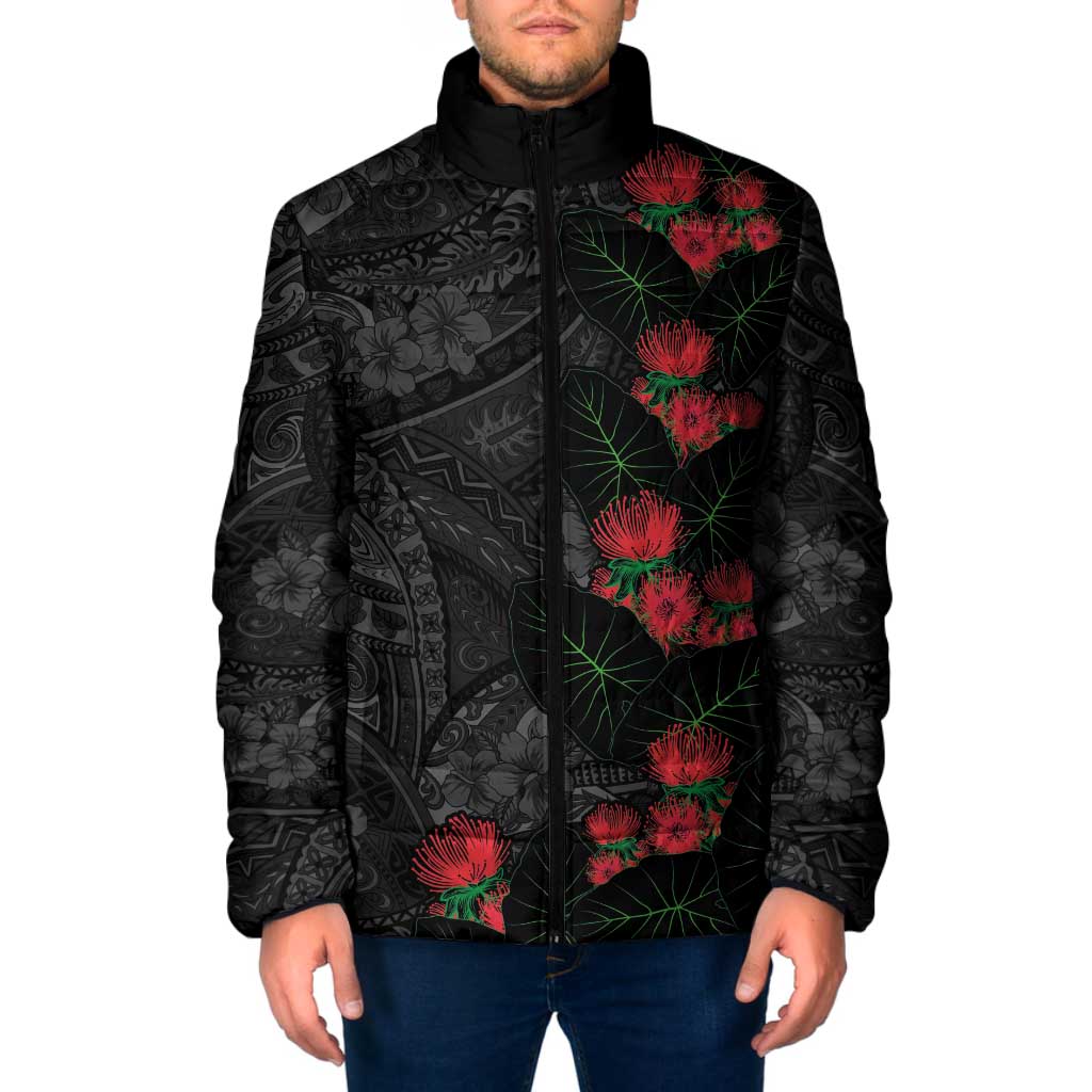 Hawaiian Taro Leaves and Ohia Lehua Padded Jacket Polynesian Tribal Art Tropical Plants Motifs Grayscale LT03 Men Multicolor - Polynesian Pride