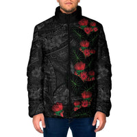 Hawaiian Taro Leaves and Ohia Lehua Padded Jacket Polynesian Tribal Art Tropical Plants Motifs Grayscale LT03 Men Multicolor - Polynesian Pride