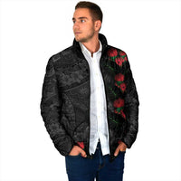 Hawaiian Taro Leaves and Ohia Lehua Padded Jacket Polynesian Tribal Art Tropical Plants Motifs Grayscale LT03 - Polynesian Pride