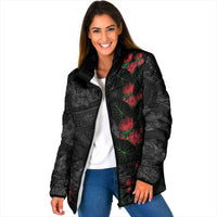 Hawaiian Taro Leaves and Ohia Lehua Padded Jacket Polynesian Tribal Art Tropical Plants Motifs Grayscale LT03 Women Multicolor - Polynesian Pride