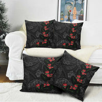Hawaiian Taro Leaves and Ohia Lehua Pillow Cover Polynesian Tribal Art Tropical Plants Motifs Grayscale LT03 - Polynesian Pride