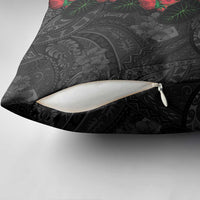 Hawaiian Taro Leaves and Ohia Lehua Pillow Cover Polynesian Tribal Art Tropical Plants Motifs Grayscale LT03 - Polynesian Pride