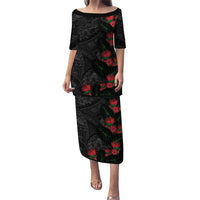 Hawaiian Taro Leaves and Ohia Lehua Puletasi Polynesian Tribal Art Tropical Plants Motifs Grayscale LT03 Long Dress Multicolor - Polynesian Pride