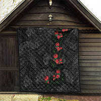 Hawaiian Taro Leaves and Ohia Lehua Quilt Polynesian Tribal Art Tropical Plants Motifs Grayscale LT03 - Polynesian Pride