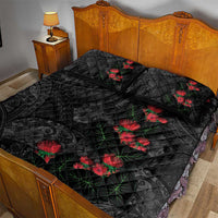 Hawaiian Taro Leaves and Ohia Lehua Quilt Bed Set Polynesian Tribal Art Tropical Plants Motifs Grayscale LT03 - Polynesian Pride