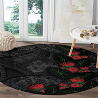 Hawaiian Taro Leaves and Ohia Lehua Round Carpet Polynesian Tribal Art Tropical Plants Motifs Grayscale LT03 - Polynesian Pride