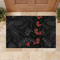 Hawaiian Taro Leaves and Ohia Lehua Rubber Doormat Polynesian Tribal Art Tropical Plants Motifs Grayscale LT03 Multicolor - Polynesian Pride