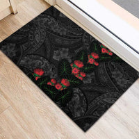 Hawaiian Taro Leaves and Ohia Lehua Rubber Doormat Polynesian Tribal Art Tropical Plants Motifs Grayscale LT03 - Polynesian Pride