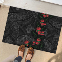 Hawaiian Taro Leaves and Ohia Lehua Rubber Doormat Polynesian Tribal Art Tropical Plants Motifs Grayscale LT03 - Polynesian Pride
