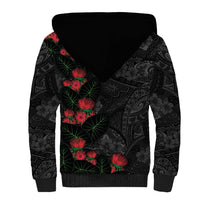 Hawaiian Taro Leaves and Ohia Lehua Sherpa Hoodie Polynesian Tribal Art Tropical Plants Motifs Grayscale LT03 - Polynesian Pride