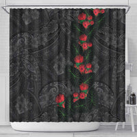 Hawaiian Taro Leaves and Ohia Lehua Shower Curtain Polynesian Tribal Art Tropical Plants Motifs Grayscale LT03 - Polynesian Pride