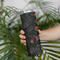 Hawaiian Taro Leaves and Ohia Lehua Skinny Tumbler Polynesian Tribal Art Tropical Plants Motifs Grayscale LT03 - Polynesian Pride