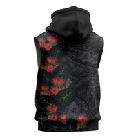 Hawaiian Taro Leaves and Ohia Lehua Sleeveless Hoodie Polynesian Tribal Art Tropical Plants Motifs Grayscale LT03 - Polynesian Pride