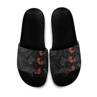 Hawaiian Taro Leaves and Ohia Lehua Slide Sandals Polynesian Tribal Art Tropical Plants Motifs Grayscale LT03 Multicolor - Polynesian Pride