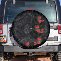 Hawaiian Taro Leaves and Ohia Lehua Spare Tire Cover Polynesian Tribal Art Tropical Plants Motifs Grayscale LT03 Multicolor - Polynesian Pride