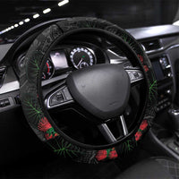 Hawaiian Taro Leaves and Ohia Lehua Steering Wheel Cover Polynesian Tribal Art Tropical Plants Motifs Grayscale LT03 Universal Fit Multicolor - Polynesian Pride
