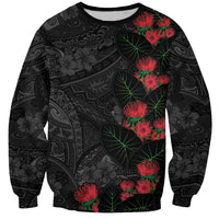 Hawaiian Taro Leaves and Ohia Lehua Sweatshirt Polynesian Tribal Art Tropical Plants Motifs Grayscale LT03 Unisex Multicolor - Polynesian Pride