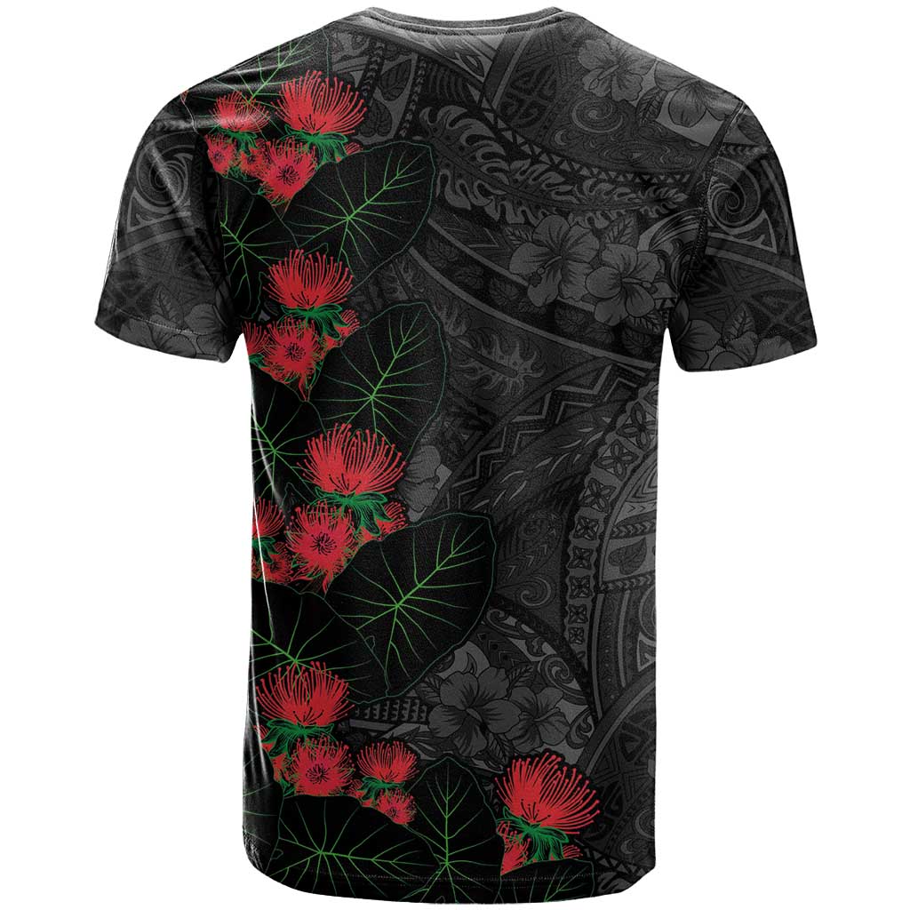 Hawaiian Taro Leaves and Ohia Lehua T Shirt Polynesian Tribal Art Tropical Plants Motifs Grayscale LT03 - Polynesian Pride