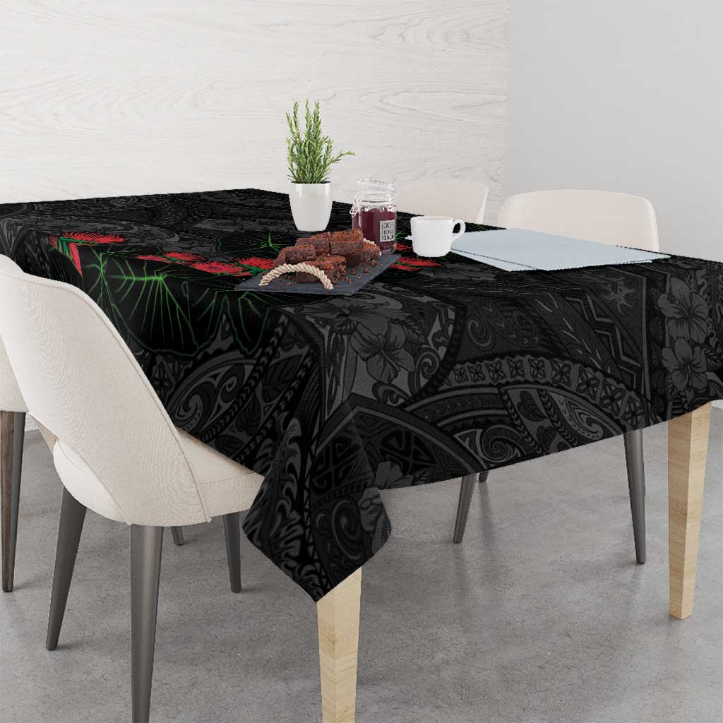 Hawaiian Taro Leaves and Ohia Lehua Tablecloth Polynesian Tribal Art Tropical Plants Motifs Grayscale LT03 - Polynesian Pride