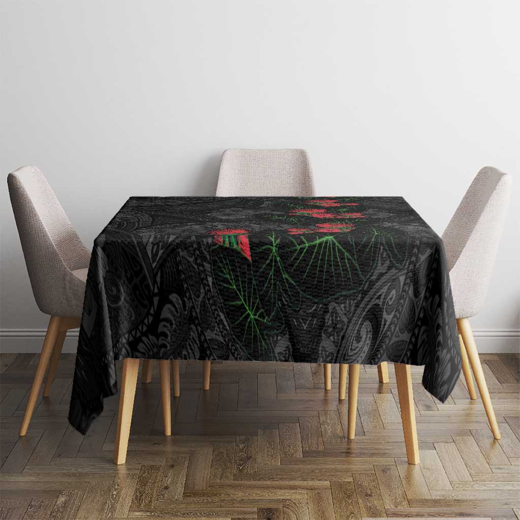 Hawaiian Taro Leaves and Ohia Lehua Tablecloth Polynesian Tribal Art Tropical Plants Motifs Grayscale LT03 - Polynesian Pride