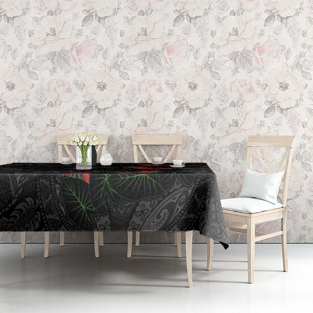 Hawaiian Taro Leaves and Ohia Lehua Tablecloth Polynesian Tribal Art Tropical Plants Motifs Grayscale LT03 - Polynesian Pride