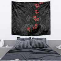 Hawaiian Taro Leaves and Ohia Lehua Tapestry Polynesian Tribal Art Tropical Plants Motifs Grayscale LT03 - Polynesian Pride