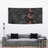 Hawaiian Taro Leaves and Ohia Lehua Tapestry Polynesian Tribal Art Tropical Plants Motifs Grayscale LT03 - Polynesian Pride