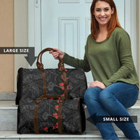 Hawaiian Taro Leaves and Ohia Lehua Travel Bag Polynesian Tribal Art Tropical Plants Motifs Grayscale LT03 - Polynesian Pride