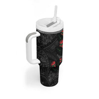 Hawaiian Taro Leaves and Ohia Lehua Tumbler With Handle Polynesian Tribal Art Tropical Plants Motifs Grayscale LT03 - Polynesian Pride