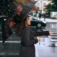 Hawaiian Taro Leaves and Ohia Lehua Umbrella Polynesian Tribal Art Tropical Plants Motifs Grayscale LT03 - Polynesian Pride