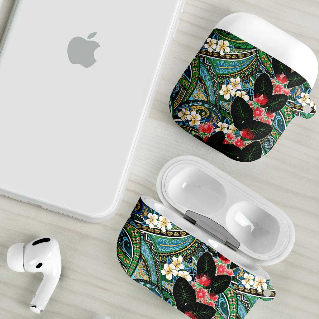 Hawaiian Taro Leaves and Ohia Lehua AirPods Case Polynesian Tribal Art Tropical Plants Motifs Colorful LT03 - Polynesian Pride