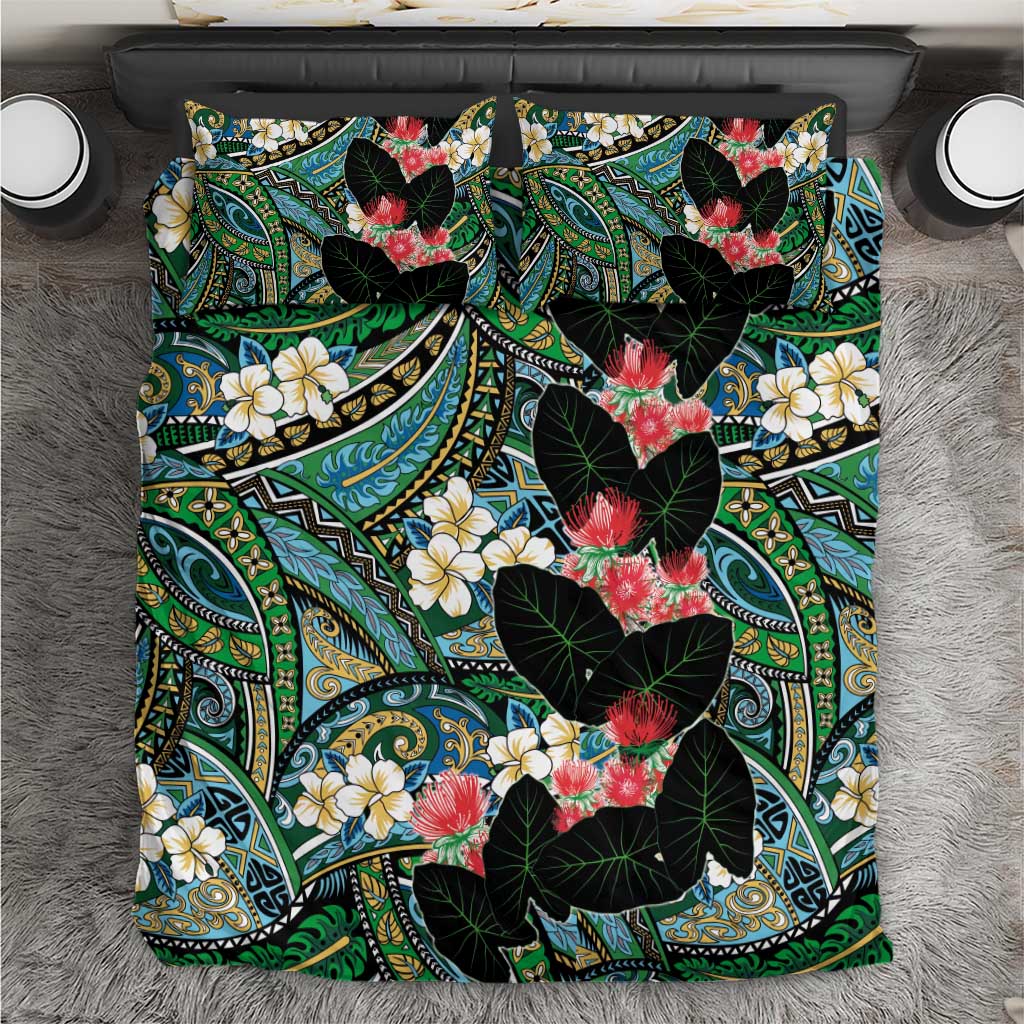 Hawaiian Taro Leaves and Ohia Lehua Bedding Set Polynesian Tribal Art Tropical Plants Motifs Colorful LT03 Multicolor - Polynesian Pride