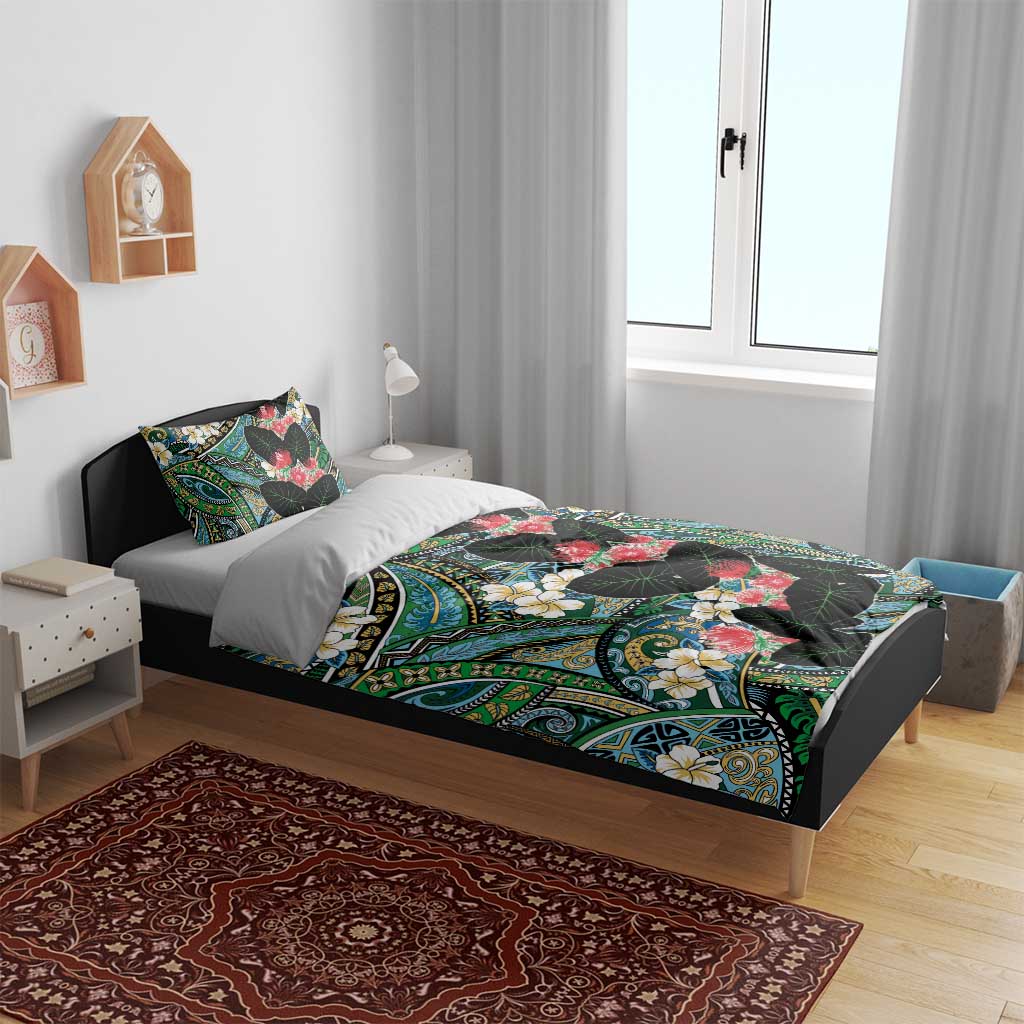 Hawaiian Taro Leaves and Ohia Lehua Bedding Set Polynesian Tribal Art Tropical Plants Motifs Colorful LT03 - Polynesian Pride