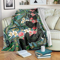 Hawaiian Taro Leaves and Ohia Lehua Blanket Polynesian Tribal Art Tropical Plants Motifs Colorful LT03 Multicolor - Polynesian Pride