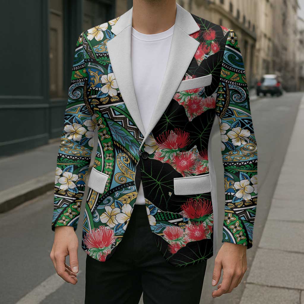 Hawaiian Taro Leaves and Ohia Lehua Blazer Polynesian Tribal Art Tropical Plants Motifs Colorful LT03 - Polynesian Pride