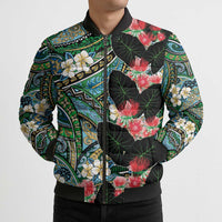 Hawaiian Taro Leaves and Ohia Lehua Bomber Puffer Jacket Polynesian Tribal Art Tropical Plants Motifs Colorful LT03 - Polynesian Pride