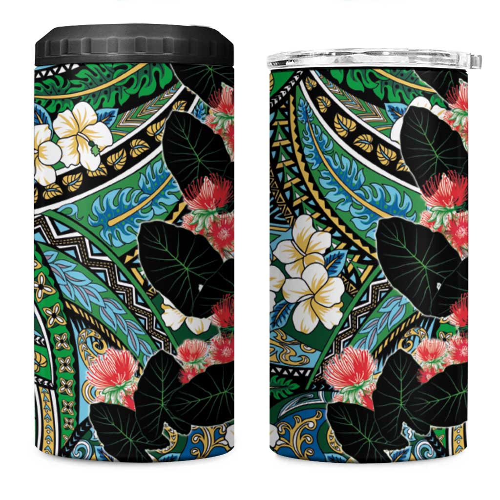 Hawaiian Taro Leaves and Ohia Lehua 4 in 1 Can Cooler Tumbler Polynesian Tribal Art Tropical Plants Motifs Colorful LT03 One Size: 16 oz Multicolor - Polynesian Pride