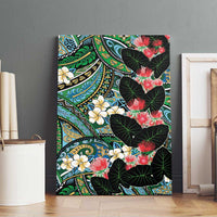 Hawaiian Taro Leaves and Ohia Lehua Canvas Wall Art Polynesian Tribal Art Tropical Plants Motifs Colorful LT03 - Polynesian Pride