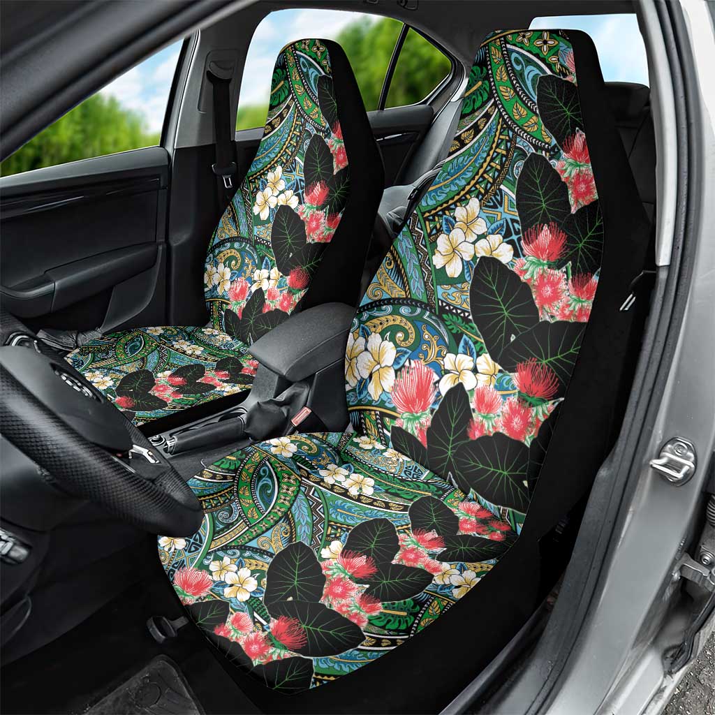 Hawaiian Taro Leaves and Ohia Lehua Car Seat Cover Polynesian Tribal Art Tropical Plants Motifs Colorful LT03 - Polynesian Pride