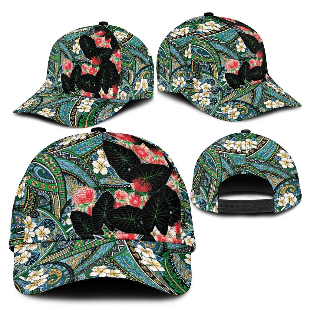 Hawaiian Taro Leaves and Ohia Lehua Classic Cap Polynesian Tribal Art Tropical Plants Motifs Colorful LT03 - Polynesian Pride